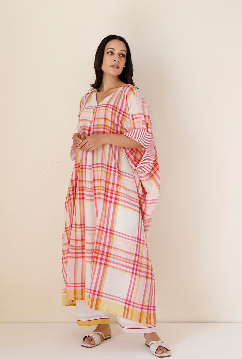 Pink Checks Kaftan Blush Co-Ord Set