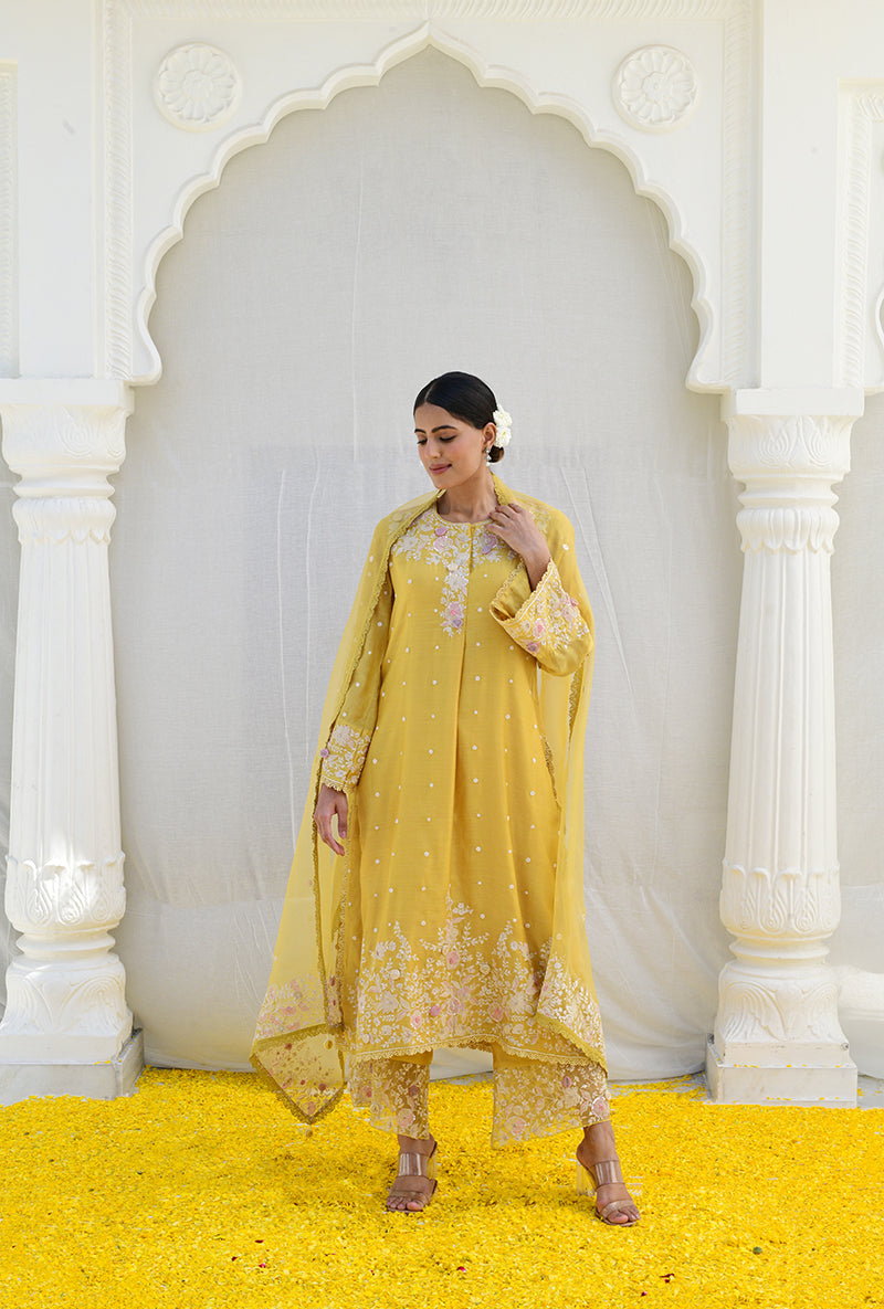 Yellow Heavy Long Izra Kurta Set