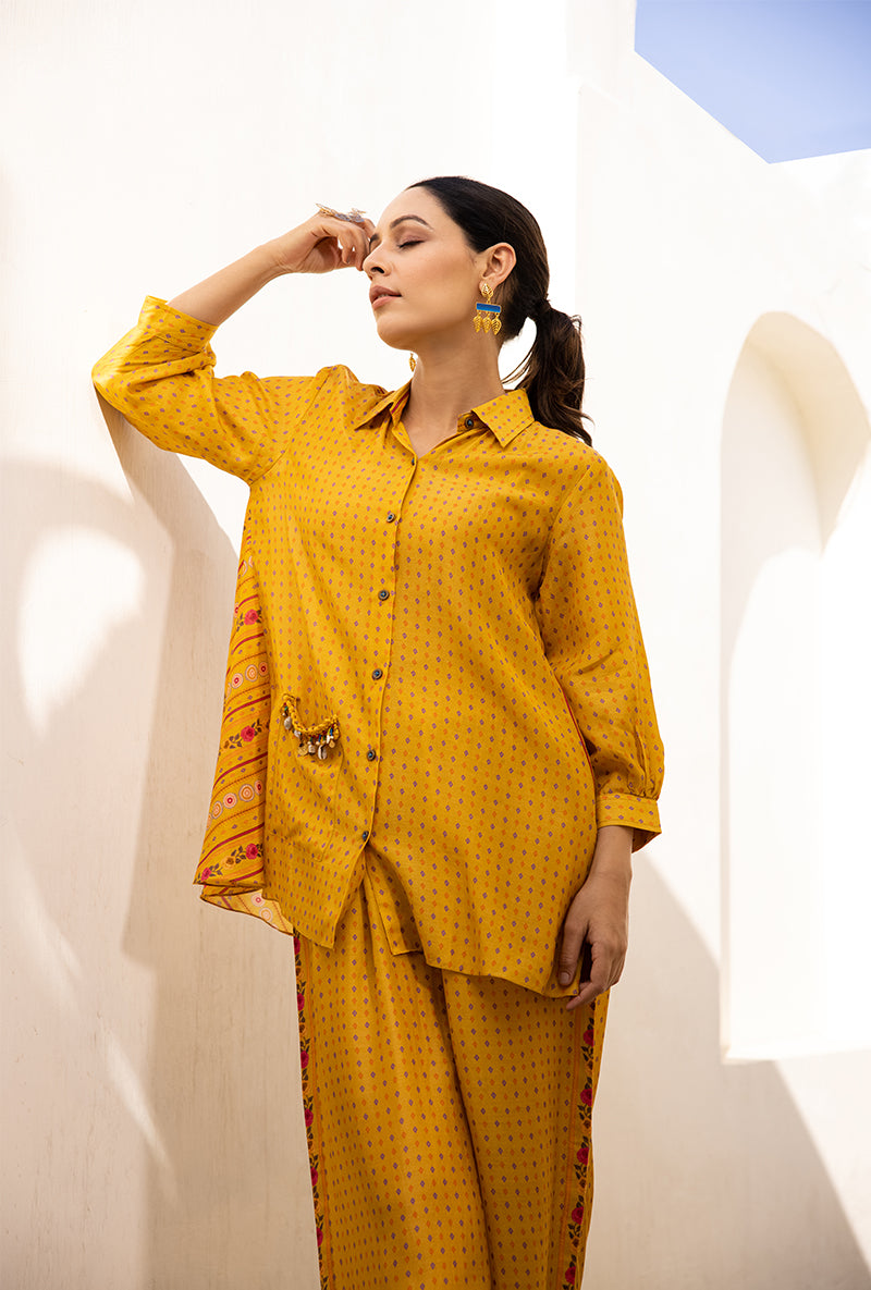 Yellow Shell Pocket Sufia Co-ord Set