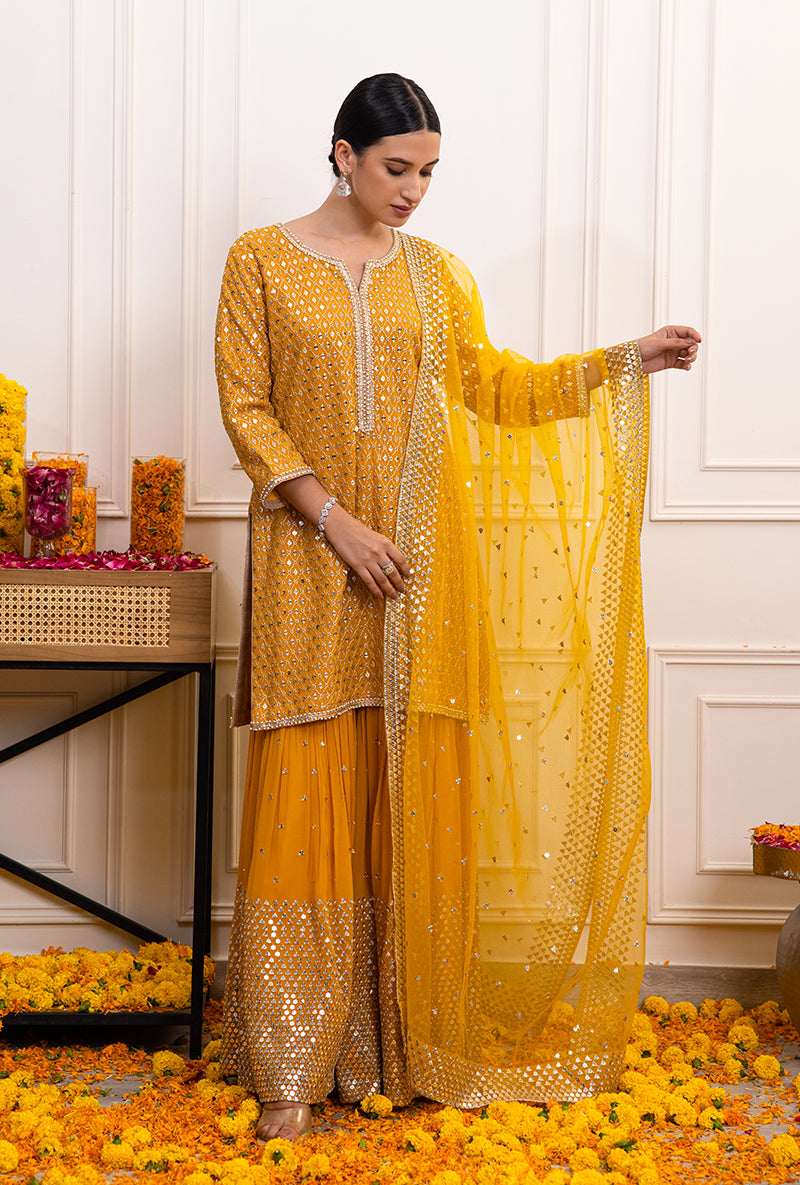 Yellow Sitara Mirror Hoor Gharara Set