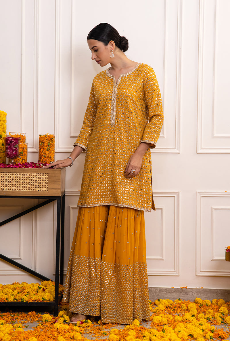 Yellow Sitara Mirror Hoor Gharara Set