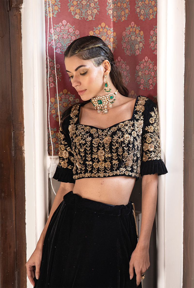 Buy Black Blouse Georgette Embroidery Sequins Jadyn Lehenga With Cape For  Women by Roqa Online at Aza Fashions.