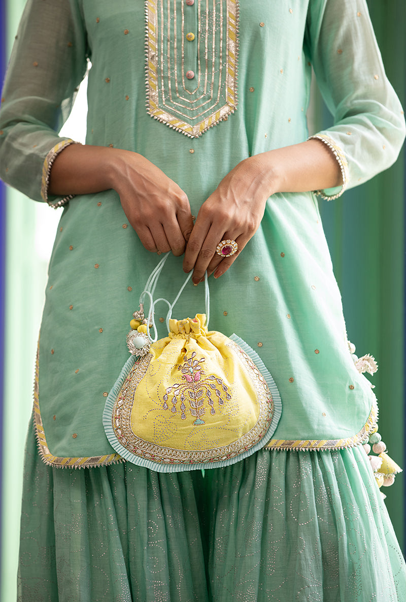 Aqua And Yellow Mastaani Gharara Set