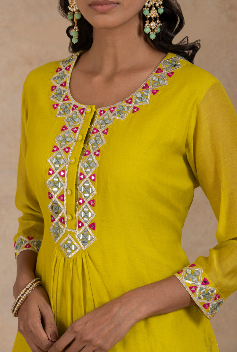 Lime Green Mirror & Leheriya Gharara Set