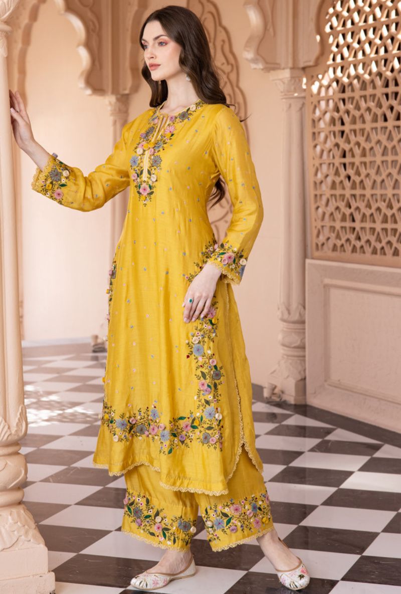 Yellow Orchid Heavy Long Sahiba Kurta Set