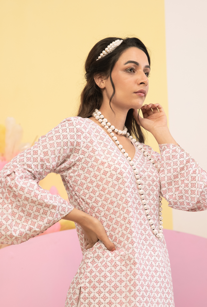 Pink Cotton Candy Frill Sleeve Kurta Set