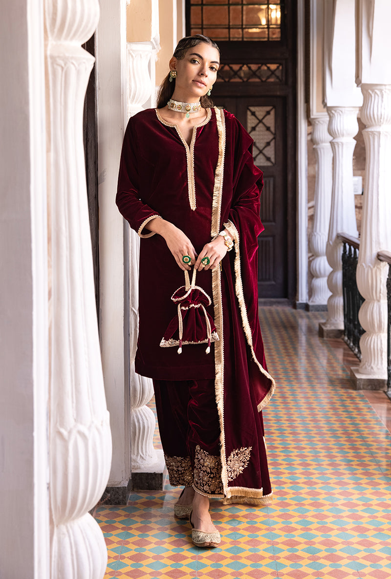 Maroon velvet suit on sale women's