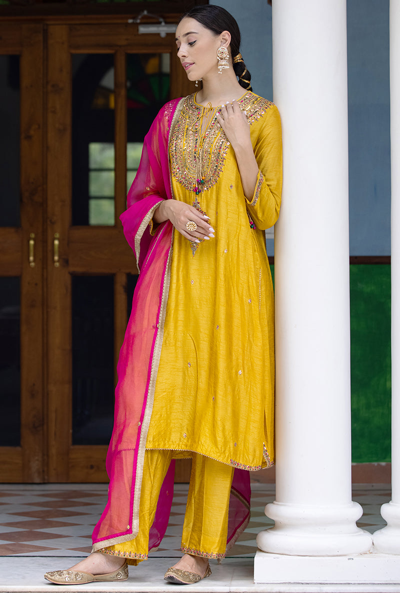 Buy Anarkali with Churidar Haldi Net Wedding Dresses Online for Women in UK