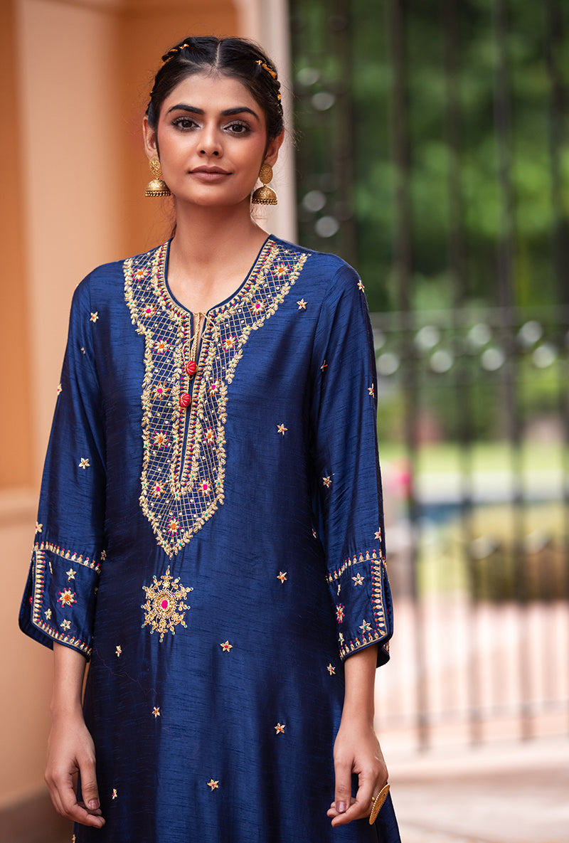 Blue Bandhgala Husna Kurta Set